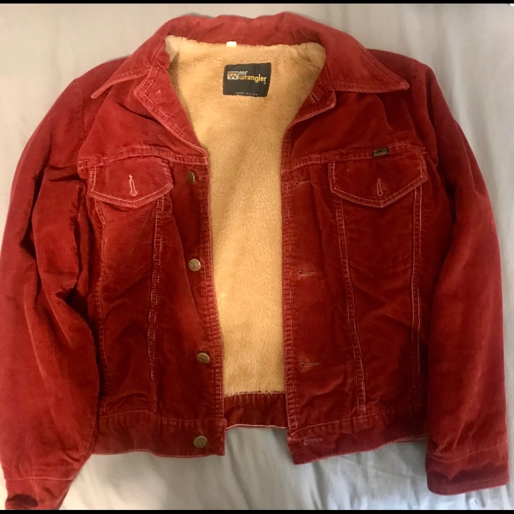 Red fluffy jean jacket